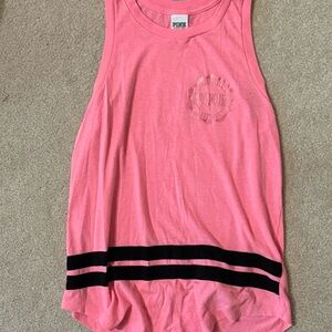Pink Sleeveless Tank Top with Black Stripes